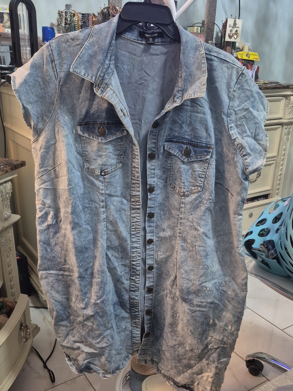 New Look Light Blue Washed Denim Short-Sleeve Button-Up Dress